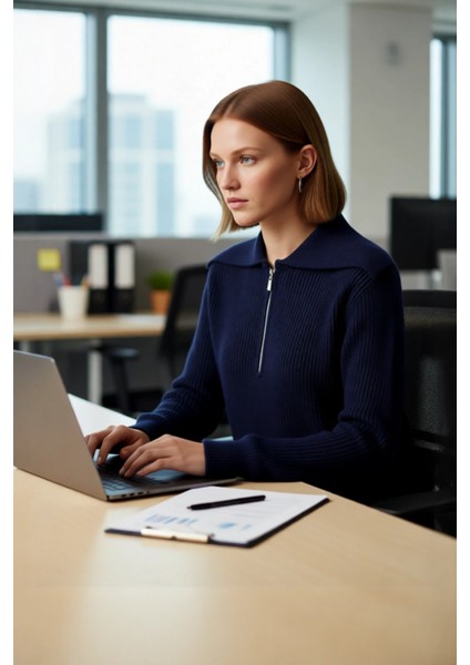 Kadın Orta Kalınlık Akrilik Karışımlı Selanik Dokuma Polo Yaka Triko Kazak Günlük Kullanım