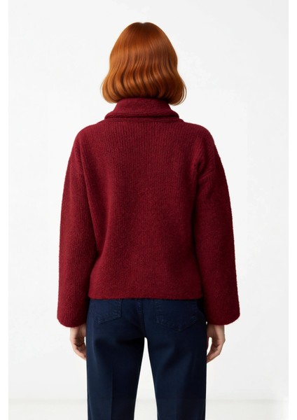 Kadın Kış Sezonu Regular Kalıp Şal Yaka Düşük Kol Kalın Crop Triko Kazak Günlük Rahat Stil fiyatları