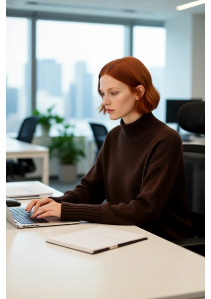 Kadın Basic Düz Desen Oversize Kesim Dik Yaka Triko Kazak Reglan Kol Kış Aylarının Konforlu Şıklığı