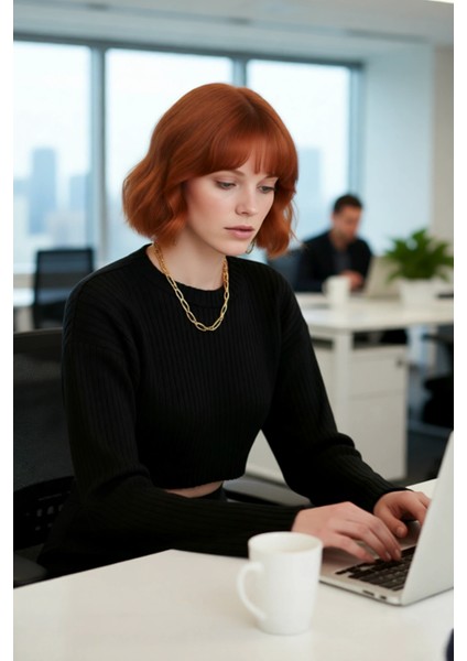 Kadın Modern Bisiklet Yaka Regular Kalıp Triko Super Crop Uzun Kol Kazak Günlük Kombinler Için