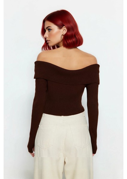 Kadınlara Özel Basic Siluet Fitted Triko Kazak Crop Boy Carmen Yaka Şık Seçim Kaliteli modelleri