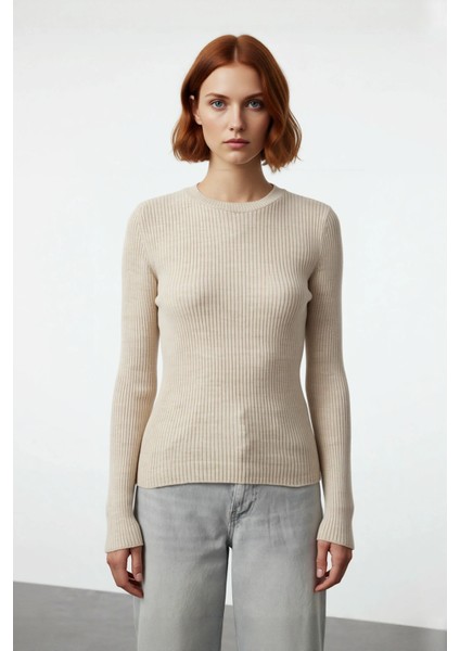 Kadınlara Özel Fitted Kesim Bisiklet Yaka Uzun Kollu Triko Kazak Kışa Şıklık Kaliteli