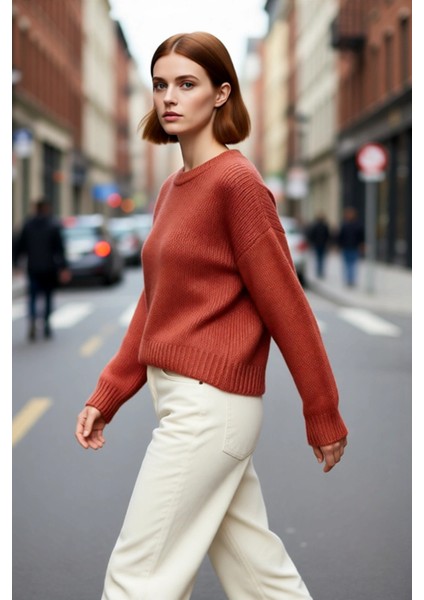 Kadın Geniş Kalıp Kalın Dokulu Bisiklet Yaka Düşük Kol Triko Kazak Soğuklara Özel Konforlu Seçim modelleri