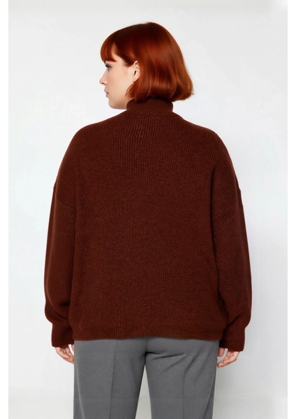 Kadın Rahat Kesim Düz Dokulu Dik Yaka Fermuarlı Uzun Kollu Akrilik Triko Kazak Kışlık Stil fiyatları