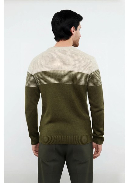 Erkek Basic Kesim Bisiklet Yaka Uzun Kol Renk Bloklu Akrilik Triko Kazak Kış Kombinlerine Özel fiyatları