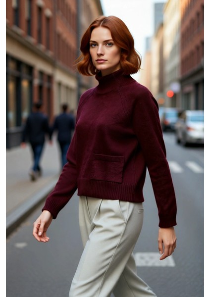 Kadın Basic Düz Triko Kazak Yumuşak Dokulu Reglan Kol Soğuk Havalara Özel Dik Yaka Kaliteli modelleri