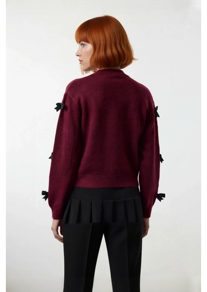 Kadınlar Için Şık Basic Siluet Bisiklet Yaka Orta Kalın Triko Kurdeleli Uzun Kol Kazak Kaliteli modelleri