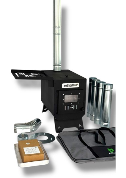 Kuzineli Kamp ve Çadır Sobası Katlanır Ayaklı Kamp Sobası Çantalı