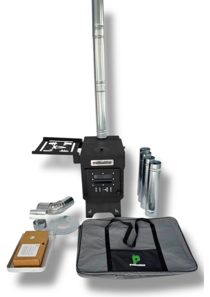 Kuzineli Kamp ve Çadır Sobası Katlanır Ayaklı Kamp Sobası Çantalı