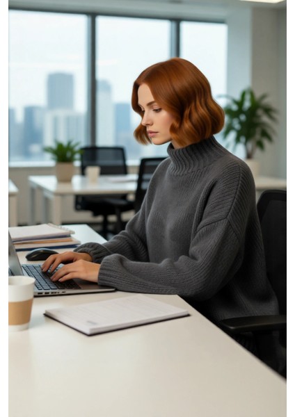 Kadın Kalın Oversize Triko Kazak Dik Yaka Detayıyla Casual Kombinlerin Vazgeçilmezi Kaliteli