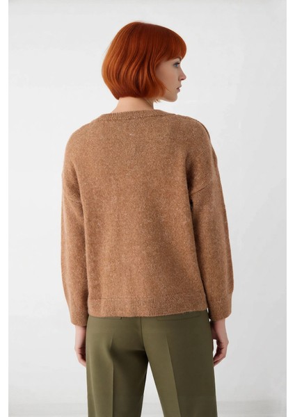 Modern Kadın Oversize V Yaka Triko Düz Düşük Kol Günlük Basic Kışlık Alpaka Karışımlı Kazak fiyatları