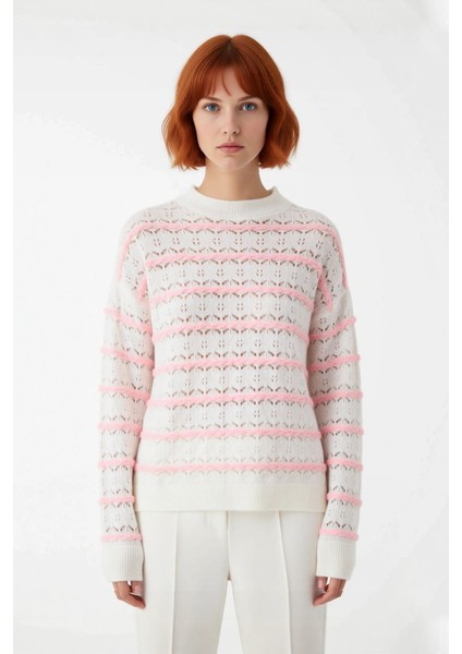 Kadın Günlük Kullanım Oversize Bisiklet Yaka Ajurlu Triko Kazak Rahat Düşük Kol Tasarımı Kaliteli fiyatları