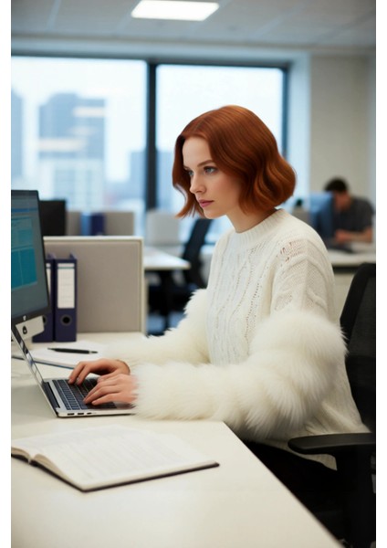 Kadın Oversize Kesim Saç Örgü Desenli Düşük Kol Püsküllü Triko Kışlık Kazak Modern ve Konforlu