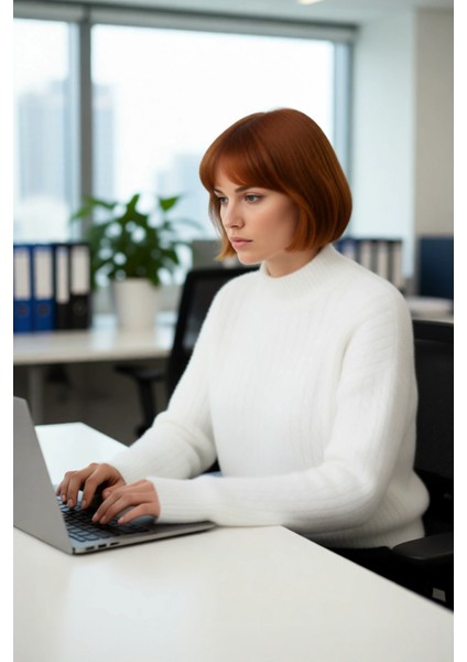 Kadınların Kış Şıklığı Için Ekru Dik Yaka Crop Triko Kazak Saç Örgülü Rahat Kalıp Düşük Kollu Model fırsatları