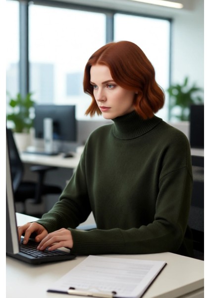 Kadın Geniş Kalıp Dik Yaka Triko Kazak Standart Kollu Orta Kalınlık Düz Desen Kış Kombinleri Için fırsatları