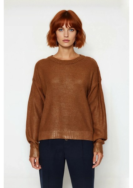 Kadınlara Özel Oversize Bisiklet Yaka Varak Baskılı Uzun Kollu Triko Kazak Kışlık Kombinler fiyatları