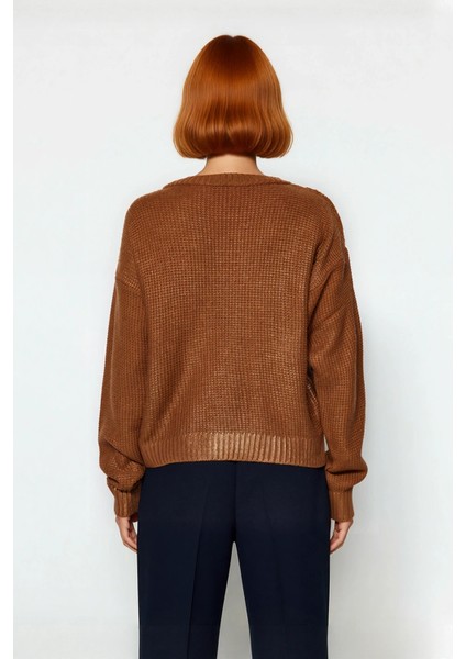 Kadınlara Özel Oversize Bisiklet Yaka Varak Baskılı Uzun Kollu Triko Kazak Kışlık Kombinler modelleri