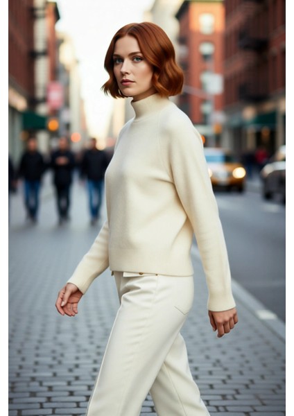 Kadın Cool Comfort Oversize Dik Yaka Triko Kazak Basic Rahat Kışlık Bordo Günlük Şıklığı Tamamlar fırsatları