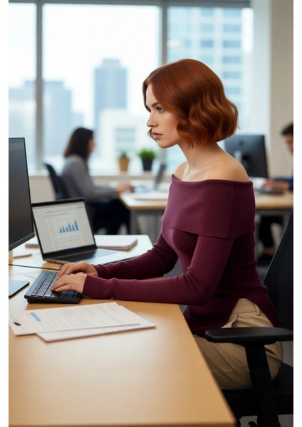 Kadın Fitted Carmen Yaka Düz Ince Triko Bluz Uzun Standart Kol Şık Tasarım Günlük ve Gece Kombinleri fırsatları