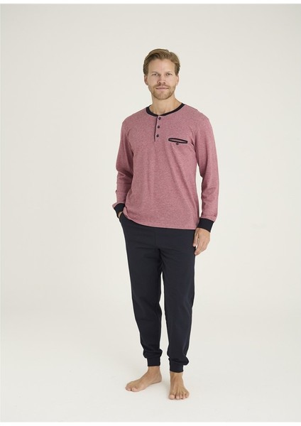 Patlı Sıfır Yaka Jakarlı Penye Erkek Pijama Takım