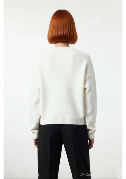 Kadın Regular Kalıp Selanik Dokuma Kurdele Desenli Basic Siluet Triko Kazak Günlük Giyim Kaliteli modelleri