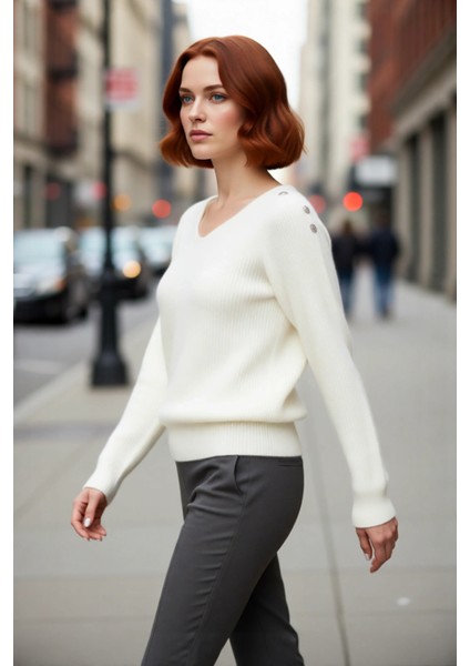 Kadın Bisiklet Yaka Taş Detaylı Yumuşak Dokulu Regular Kalıp Kışlık Triko Kazak Gündüzden Geceye modelleri