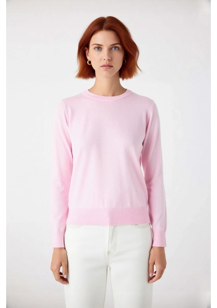 Kadın Basic Ince Triko Bisiklet Yaka Regular Kalıp Uzun Kol Günlük Şık Giyim Kazak Kaliteli