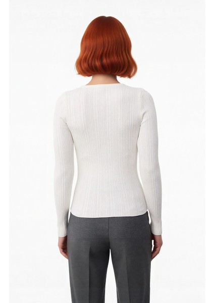 Kadın Casual Şık Vücuda Oturan Fitilli Triko Kazak Standart Uzun Kollu Ilkbahar Sonbahar Konfor modelleri