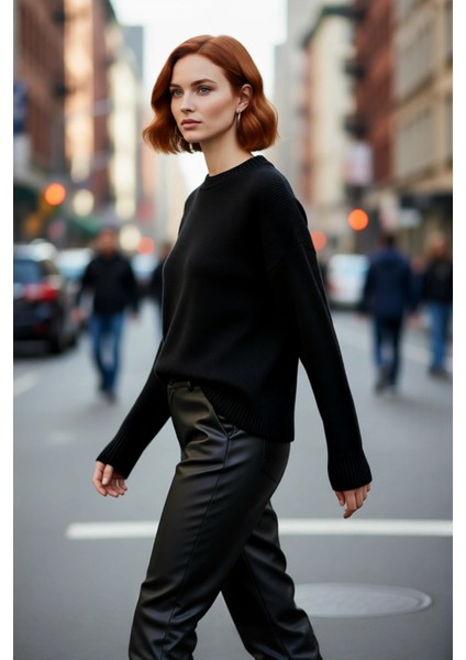 Kadın Düşük Kol Oversize Triko Kazak Bisiklet Yaka Yumuşak Dokulu Basic Kış Kombinleri Için Ideal fırsatları