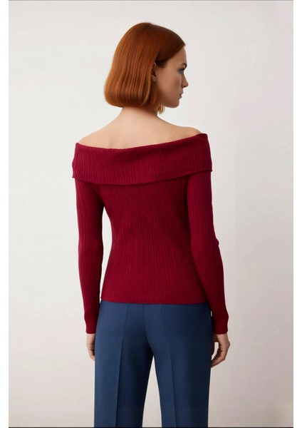 Kadın Modern Carmen Yaka Fitted Akrilik Triko Uzun Kollu Kazak Gündüzden Geceye Kusursuz Şıklık modelleri