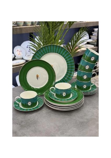 Lumiere Yeşil 6 Kişilik 19 Parça Porselen Pasta-Ikram Seti NCY-08548
