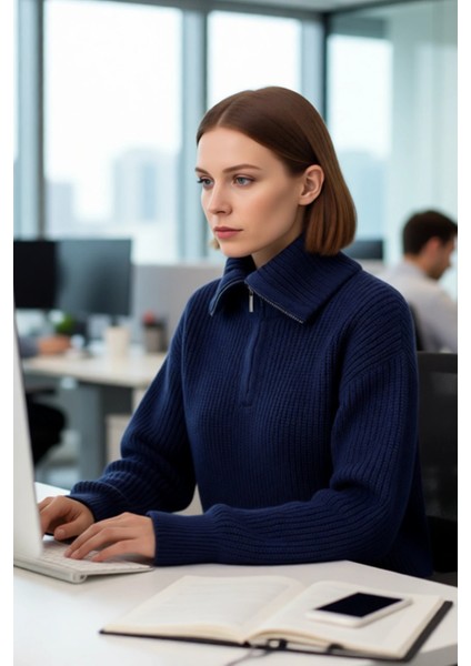 Kadın Casual Regular Kalıp Selanik Dokuma Uzun Kollu Triko Kazak Fermuarlı Dik Yaka Soğuk Havalar fırsatları