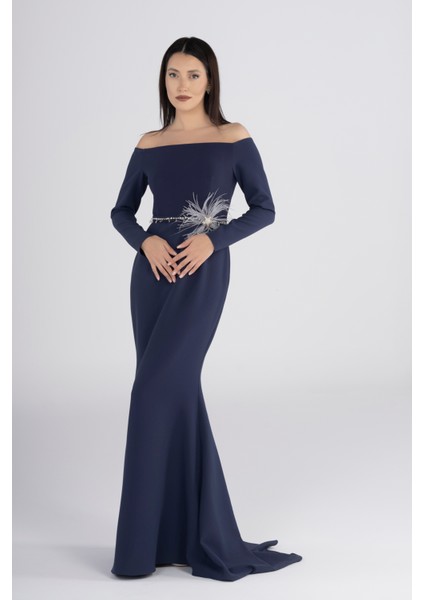 Balık Model Lacivert Straplez Abiye Elbise - El Işleme Kemerli Nikah ve Özel Günler fiyatları