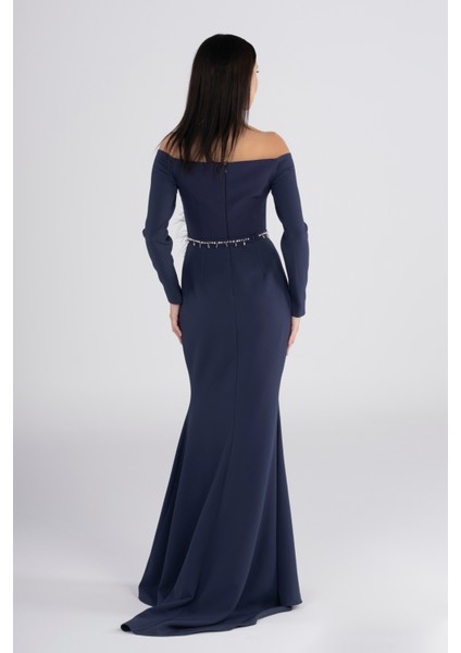 Balık Model Lacivert Straplez Abiye Elbise - El Işleme Kemerli Nikah ve Özel Günler modelleri