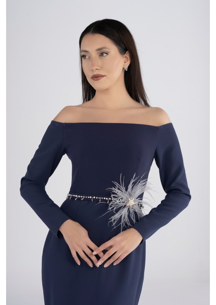 Balık Model Lacivert Straplez Abiye Elbise - El Işleme Kemerli Nikah ve Özel Günler fırsatları
