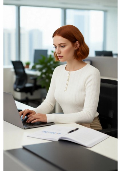 Kadın Ince Fitted Triko Bisiklet Yaka Uzun Ispanyol Kollu Fitilli Kışlık Kazak Gündüz Şıklığı