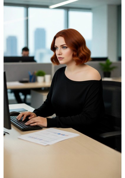 Kadın Basic Siluet Standart Kol Carmen Yaka Triko Kazak Günlük Kombinler Için Çok Yönlü Kaliteli