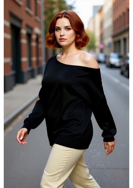 Kadın Basic Siluet Standart Kol Carmen Yaka Triko Kazak Günlük Kombinler Için Çok Yönlü Kaliteli fırsatları