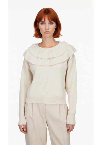 Kadın Günlük ve Şık Uzun Kollu Triko Kazak Fırfır Yaka Detaylı Akrilik Karışım Konfor Kaliteli fiyatları