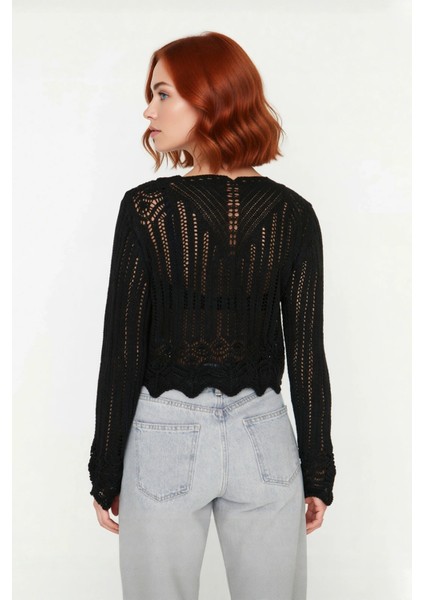 Kadın Ajurlu Triko Kazak V Yaka Uzun Kol Regular Kalıp Geçiş Mevsimleri Için Ideal Şıklık Kaliteli modelleri