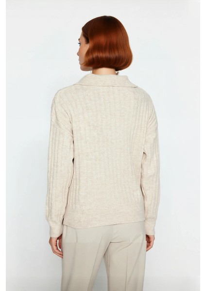 Kadınlara Özel Oversize Fitilli Triko Kazak Düşük Kol Polo Yaka Kış Sezonu Için Ideal Günlük Giyim fiyatları