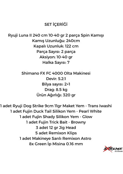 Shimano Fx 4000 Ryuji Luna Iı 240 cm 10-40 gr Spin olta seti fiyatları