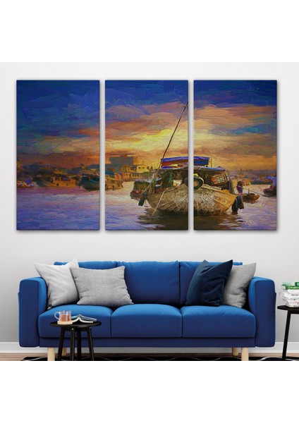 -Premier Kanvas Serileri- Vietnam'ın Mekong Yüzen Pazar Tho'da Tekne TABLOSU-1225