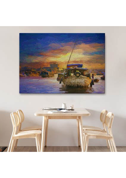-Premier Kanvas Serileri- Vietnam'ın Mekong Yüzen Pazar Tho'da Tekne TABLOSU-1225 fiyatları
