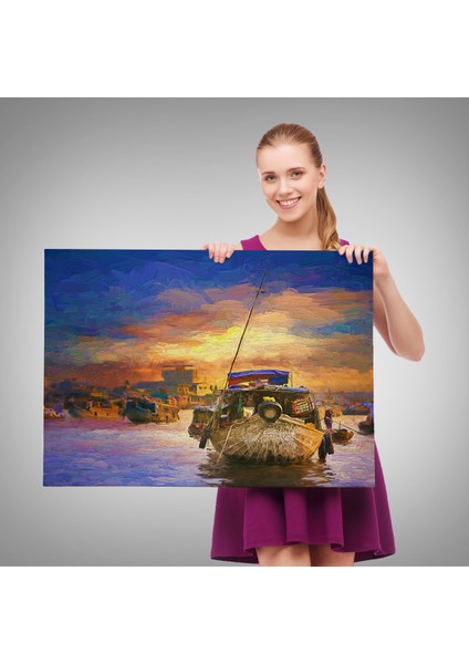 -Premier Kanvas Serileri- Vietnam'ın Mekong Yüzen Pazar Tho'da Tekne TABLOSU-1225 fırsatları