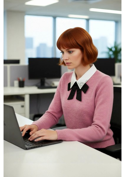 Kadın Gömlek Yaka Görünümlü Nakış Detaylı Triko Kazak Standart Kollu Sonbahar Kış Stili Kaliteli fırsatları