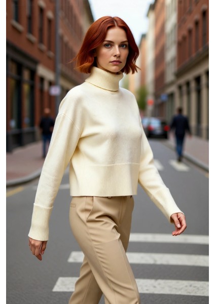 Kadın Geniş Kalıp Dik Yaka Triko Kazak Standart Kollu Orta Kalınlık Düz Desen Kış Kombinleri Için modelleri