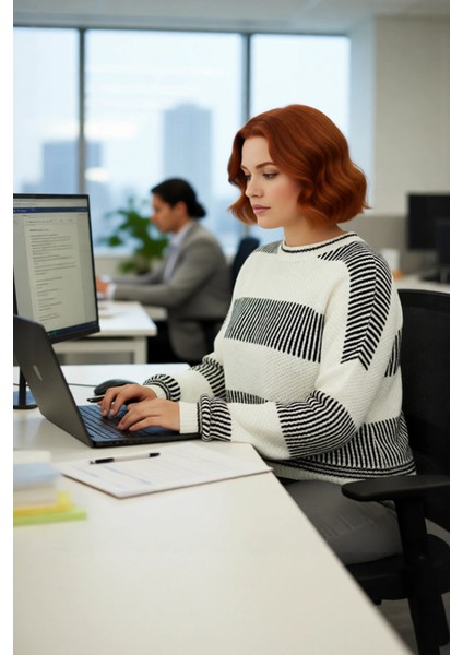 Kadınlar Için Akrilik Çizgili Bisiklet Yaka Düşük Kol Crop Triko Kazak Günlük Kombinlerde Kaliteli