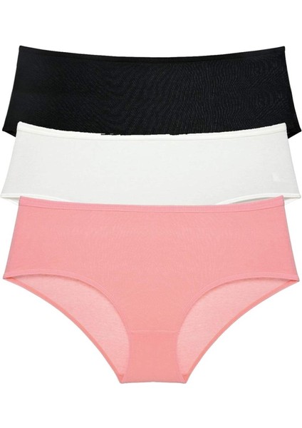 3 Adet Kadın Yüksek Bel Bato Külot Siyah Krem Pudra