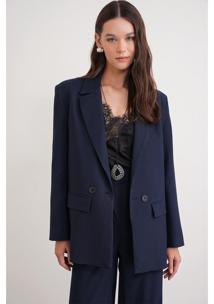 4516 Kadın Bezayağı Blazer Ceket Lacivert modelleri
